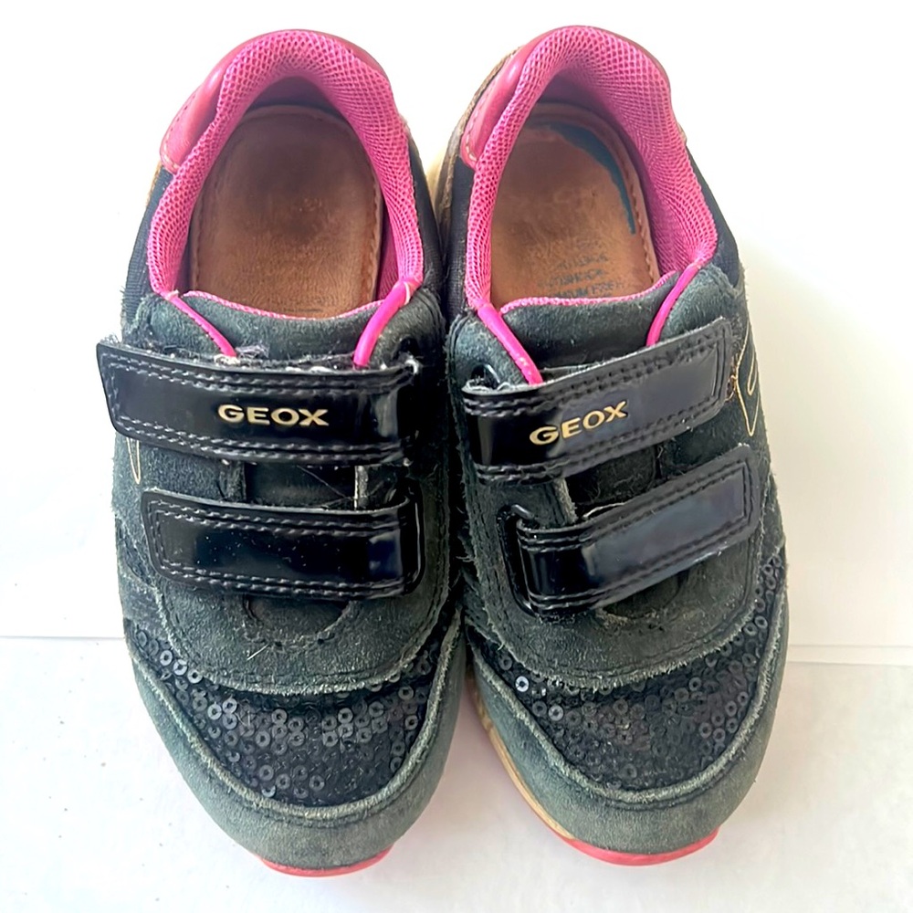 Geox tennis shoes. Size 25. Black and leopard print.